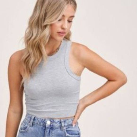 MIMOSA Tops - Mimosa Clothing Ribbed Cropped Tank Top in Heather Grey Size M NWT